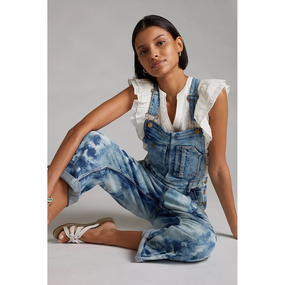 Anthropologie PILCRO Bleached Tie-Dye Denim Overalls Bohemian Artsy Boho Size 32